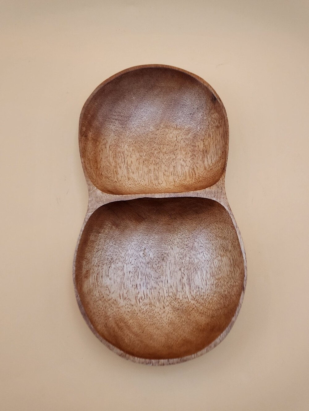 MCM Handmade Teak Wooden Bowl w/ Two Compartments Serving Bowl Home Decor